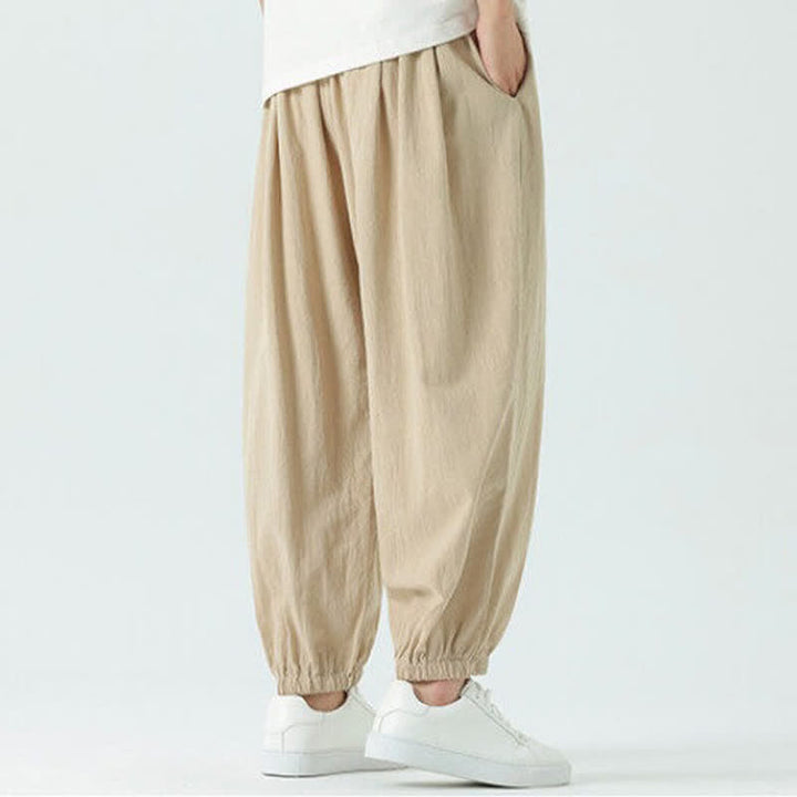 Buddha Stones Pantalones cortos de algodón liso estilo boho con cordón ajustable, estilo harem para hombre, con bolsillo. - image 23