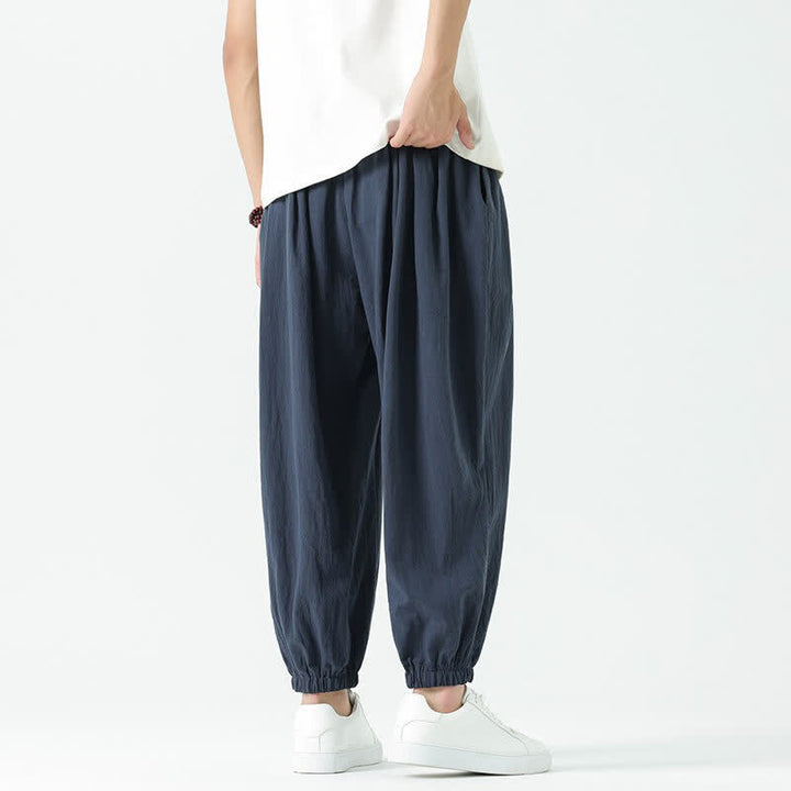 Buddha Stones Pantalones cortos de algodón liso estilo boho con cordón ajustable, estilo harem para hombre, con bolsillo. - image 46