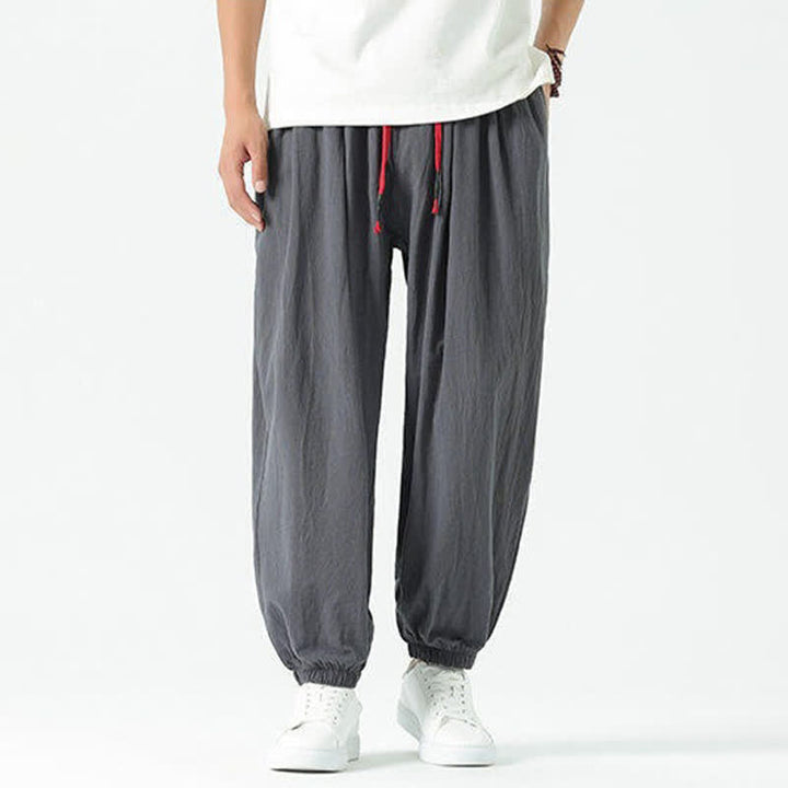 Buddha Stones Pantalones cortos de algodón liso estilo boho con cordón ajustable, estilo harem para hombre, con bolsillo. - image 36