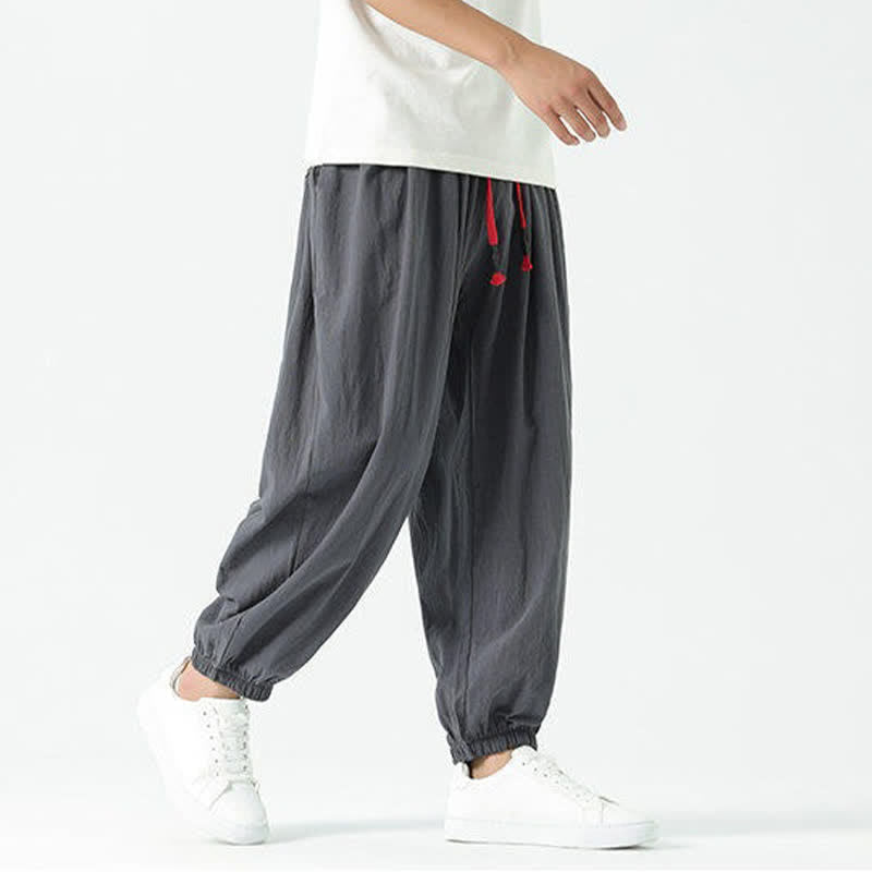 Buddha Stones Pantalones cortos de algodón liso estilo boho con cordón ajustable, estilo harem para hombre, con bolsillo. - image 42
