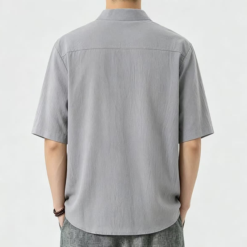 Buddha Stones Camisas de manga corta para hombre, estilo casual de verano, con cuello mandarín y color liso. - image 5