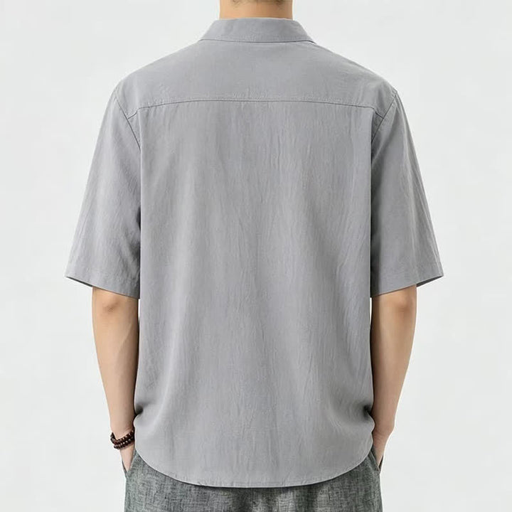 Buddha Stones Camisas de manga corta para hombre, estilo casual de verano, con cuello mandarín y color liso. - image 5