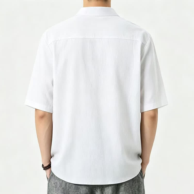 Buddha Stones Camisas de manga corta para hombre, estilo casual de verano, con cuello mandarín y color liso. - image 7