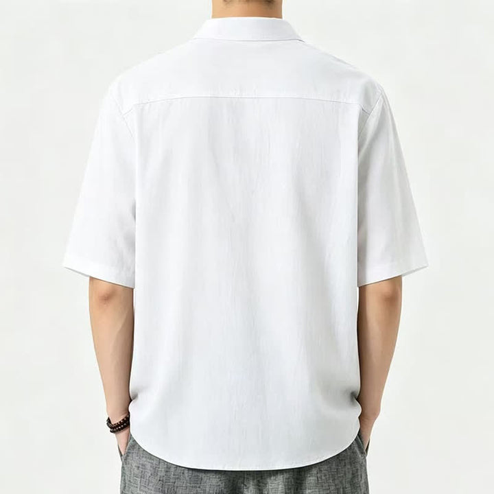 Buddha Stones Camisas de manga corta para hombre, estilo casual de verano, con cuello mandarín y color liso. - image 7
