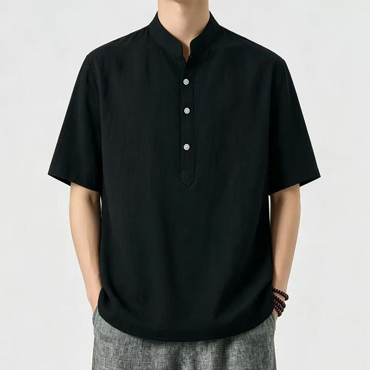 Buddha Stones Camisas de manga corta para hombre, estilo casual de verano, con cuello mandarín y color liso. - Negro - US/UK/AU46, EU56 (5XL) - image 2
