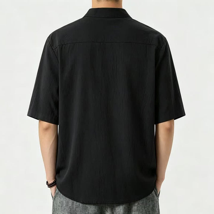 Buddha Stones Camisas de manga corta para hombre, estilo casual de verano, con cuello mandarín y color liso. - image 3