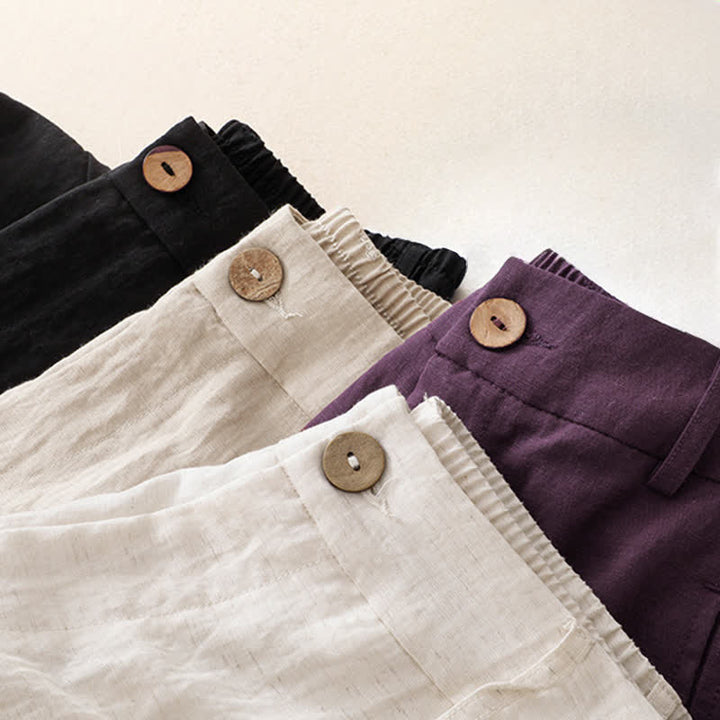 Buddha Stones Pantalones tobilleros casuales de verano con botones y cremallera, estilo harem para mujer, con bolsillo. - image 20