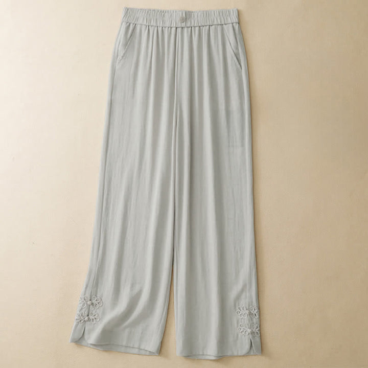 Buddha Stones Pantalones cortos casuales de verano con bordado liso para mujer, estilo harem, con bolsillo. - Beige - US8-10, UK/AU12-14, EU40-42 (2XL) - image 0