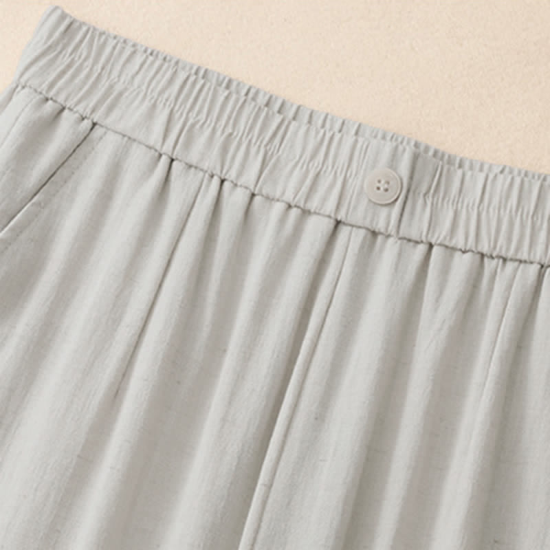 Buddha Stones Pantalones cortos casuales de verano con bordado liso para mujer, estilo harem, con bolsillo. - image 3