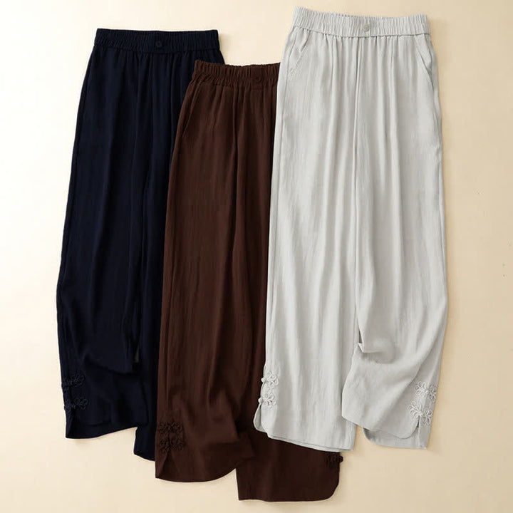 Buddha Stones Pantalones cortos casuales de verano con bordado liso para mujer, estilo harem, con bolsillo. - image 22