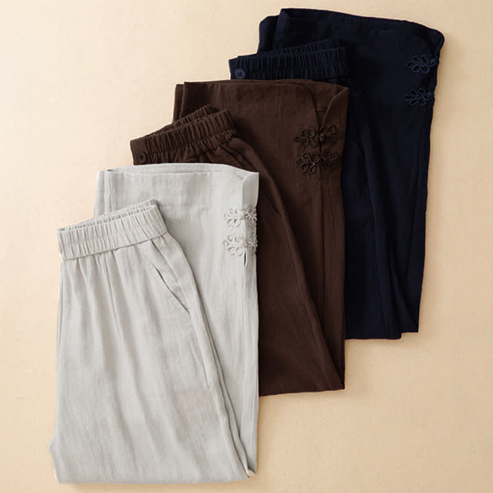 Buddha Stones Pantalones cortos casuales de verano con bordado liso para mujer, estilo harem, con bolsillo. - image 20