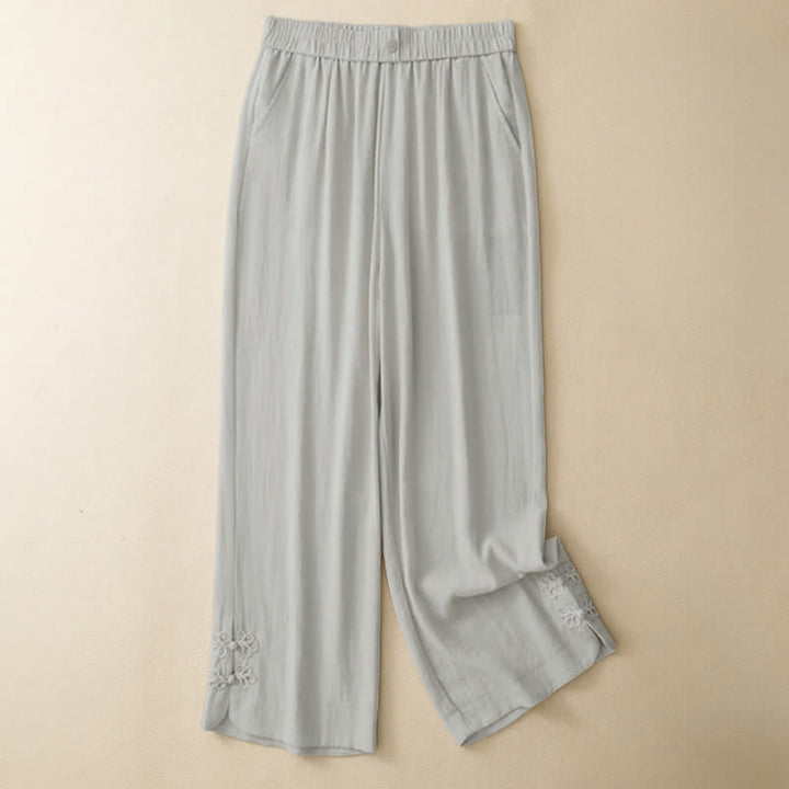 Buddha Stones Pantalones cortos casuales de verano con bordado liso para mujer, estilo harem, con bolsillo. - image 1