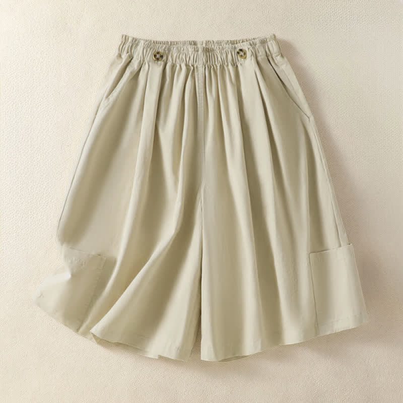 Buddha Stones Pantalones cortos minimalistas de verano para mujer con bolsillo - Trigo - US8-10, UK/AU12-14, EU40-42 (2XL) - image 0