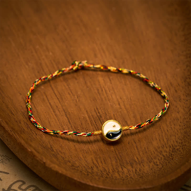 Buddha Stones Pulsera trenzada protectora de cordón fino colorido con diseño Yin Yang tejido a mano - image 1