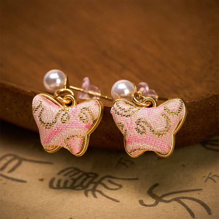 Buddha Stones Pendientes de estilo chino vintage con perlas brocadas y mariposas, diseño Song Brocade, estilo vintage. - image 1