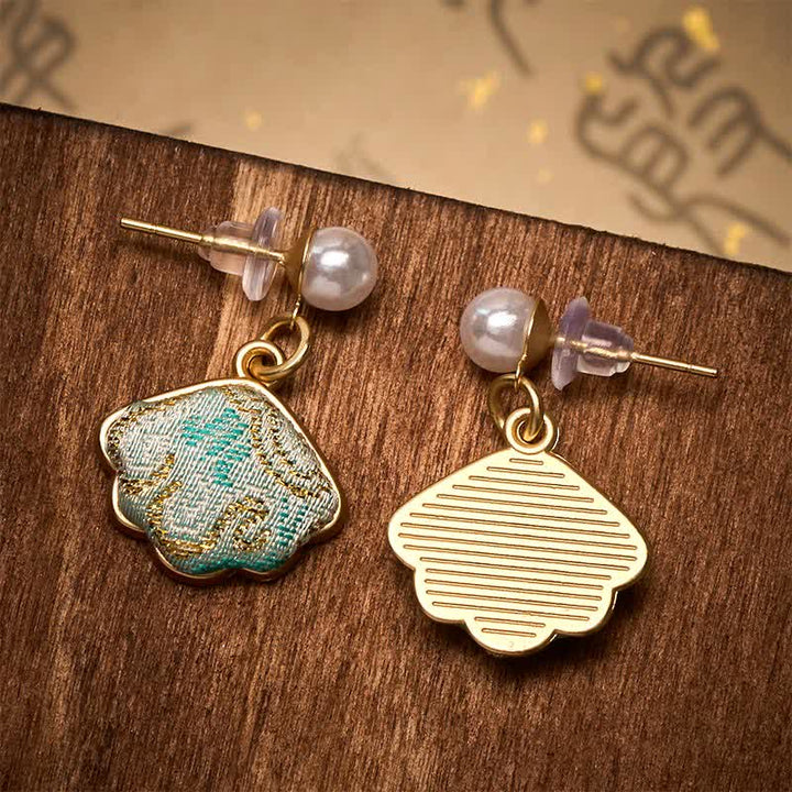 Buddha Stones Pendientes chinos de perlas con brocado en forma de hoja - image 4
