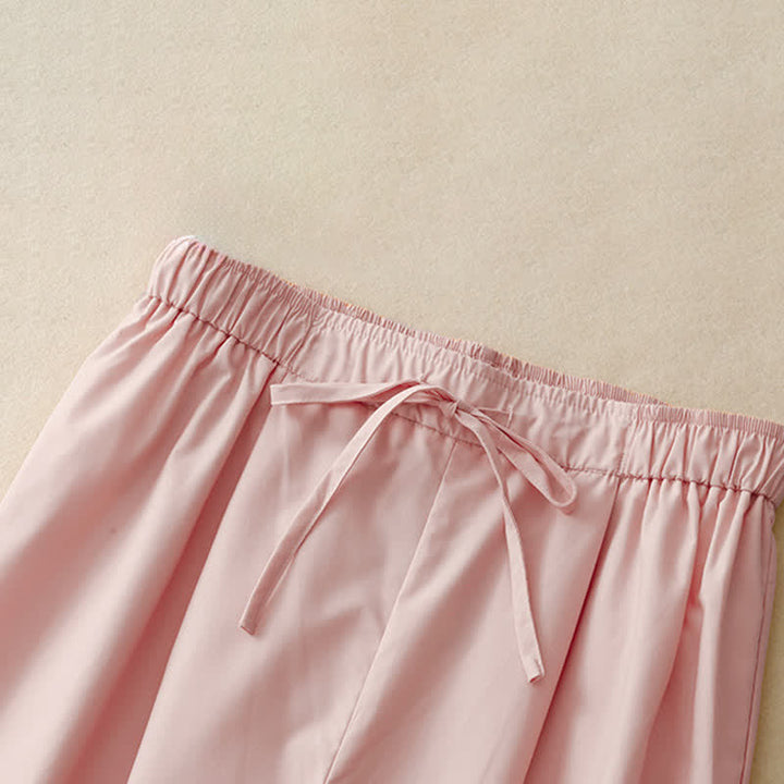 Buddha Stones Pantalones tobilleros elegantes e informales de verano con cordón ajustable y dobladillo ribeteado de encaje para mujer. - image 2