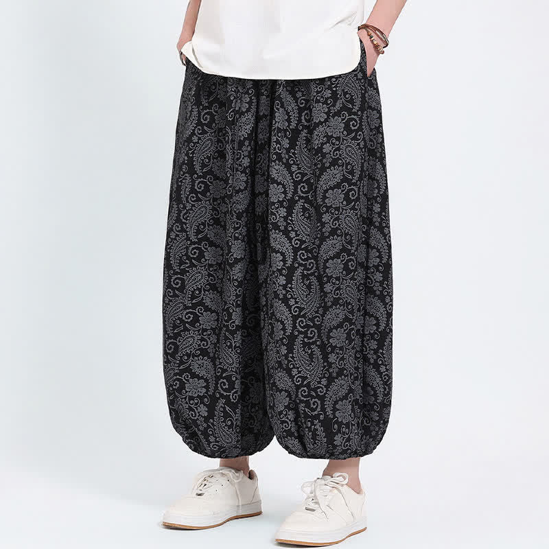 Buddha Stones Pantalones capri de verano estilo boho casual con cordón y estampado paisley para hombre, estilo harem con bolsillo. - image 8