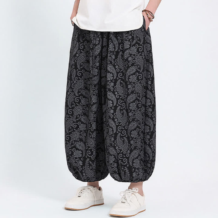 Buddha Stones Pantalones capri de verano estilo boho casual con cordón y estampado paisley para hombre, estilo harem con bolsillo. - image 8