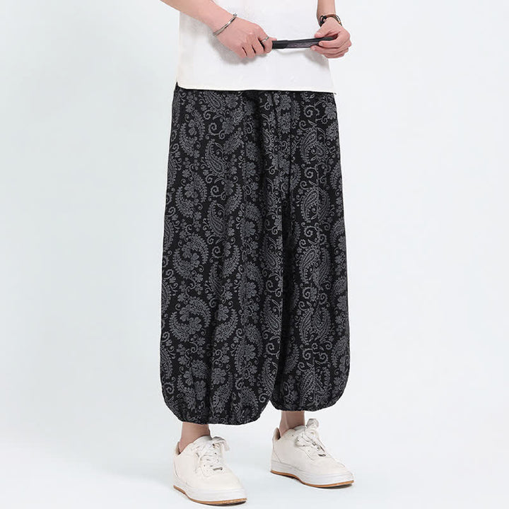 Buddha Stones Pantalones capri de verano estilo boho casual con cordón y estampado paisley para hombre, estilo harem con bolsillo. - image 7