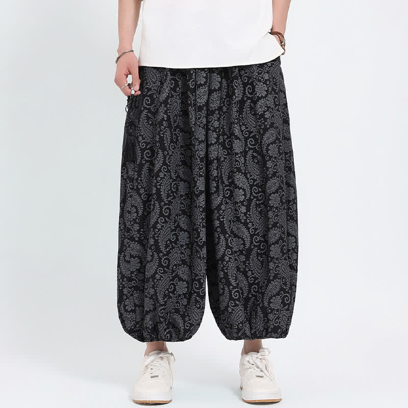 Buddha Stones Pantalones capri de verano estilo boho casual con cordón y estampado paisley para hombre, estilo harem con bolsillo. - image 9