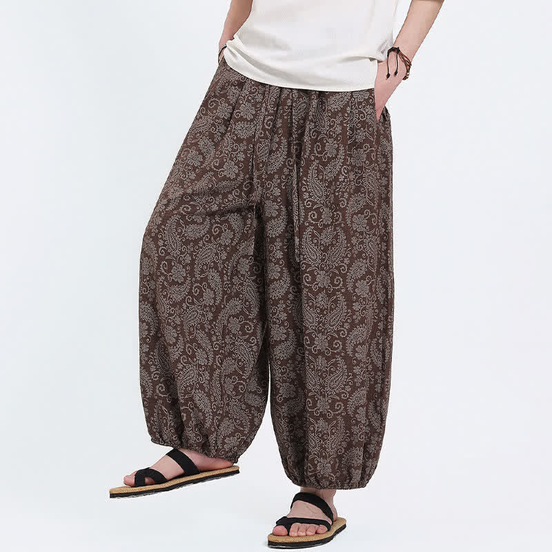Buddha Stones Pantalones capri de verano estilo boho casual con cordón y estampado paisley para hombre, estilo harem con bolsillo. - image 18