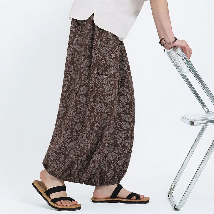 Buddha Stones Pantalones capri de verano estilo boho casual con cordón y estampado paisley para hombre, estilo harem con bolsillo. - image 19