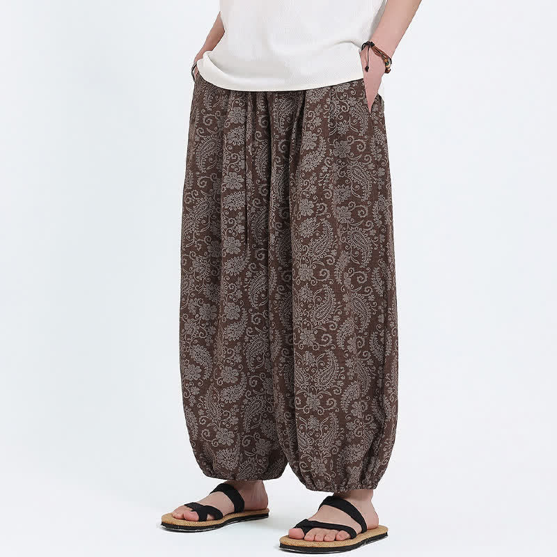 Buddha Stones Pantalones capri de verano estilo boho casual con cordón y estampado paisley para hombre, estilo harem con bolsillo. - image 16
