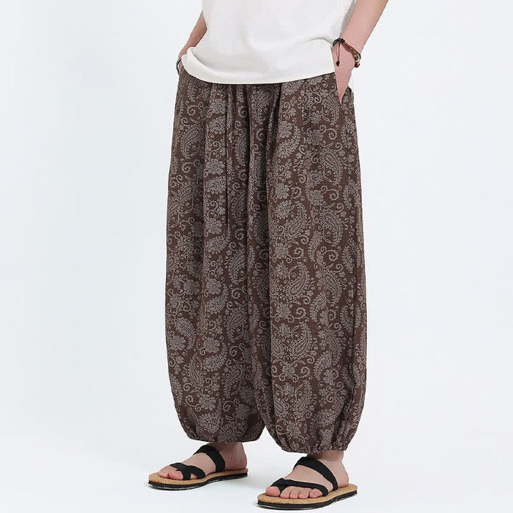 Buddha Stones Pantalones capri de verano estilo boho casual con cordón y estampado paisley para hombre, estilo harem con bolsillo. - image 16