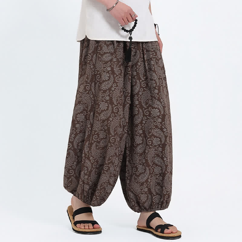 Buddha Stones Pantalones capri de verano estilo boho casual con cordón y estampado paisley para hombre, estilo harem con bolsillo. - image 15