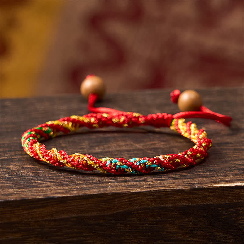 Buddha Stones Pulsera étnica vintage de cuerda colorida - Hilo rojo (Protección♥Suerte) - image 0