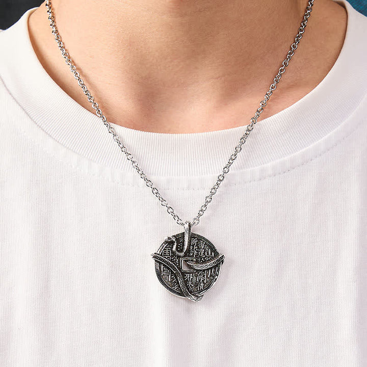 Buddha Stones Collar con moneda de cobre chapada en plata con fantasmas de montaña que gastan dinero y una serpiente enroscada alrededor de una moneda de cobre. - image 5