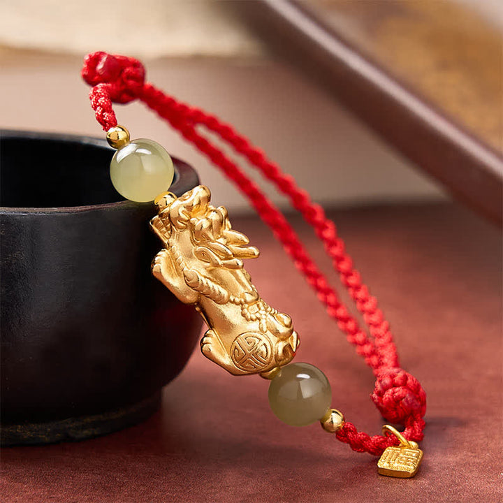 Buddha Stones Pulsera de hilo rojo con el carácter Pi Xiu Fu de cobre para la buena suerte - image 9