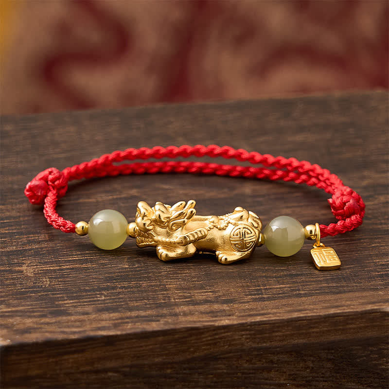 Buddha Stones Pulsera de hilo rojo con el carácter Pi Xiu Fu de cobre para la buena suerte - image 2