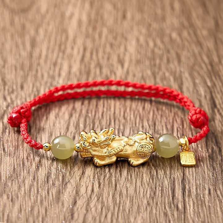 Buddha Stones Pulsera de hilo rojo con el carácter Pi Xiu Fu de cobre para la buena suerte - image 4