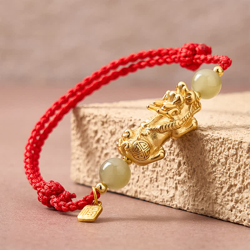 Buddha Stones Pulsera de hilo rojo con el carácter Pi Xiu Fu de cobre para la buena suerte - image 11
