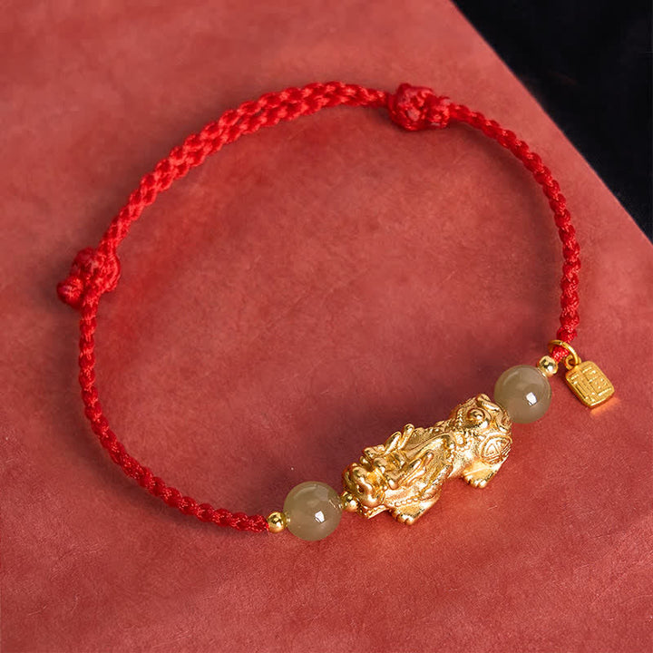 Buddha Stones Pulsera de hilo rojo con el carácter Pi Xiu Fu de cobre para la buena suerte - image 10