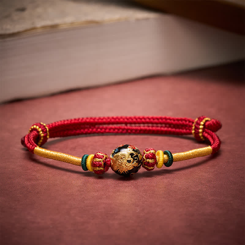 Buddha Stones Pulsera trenzada de hilo rojo con cuentas de dragón de cobre - image 2