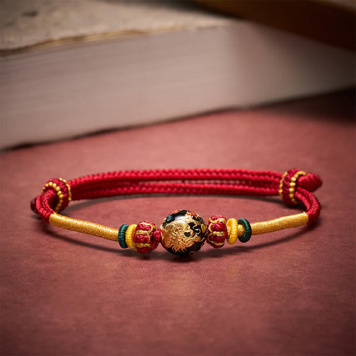 Buddha Stones Pulsera trenzada de hilo rojo con cuentas de dragón de cobre - image 2