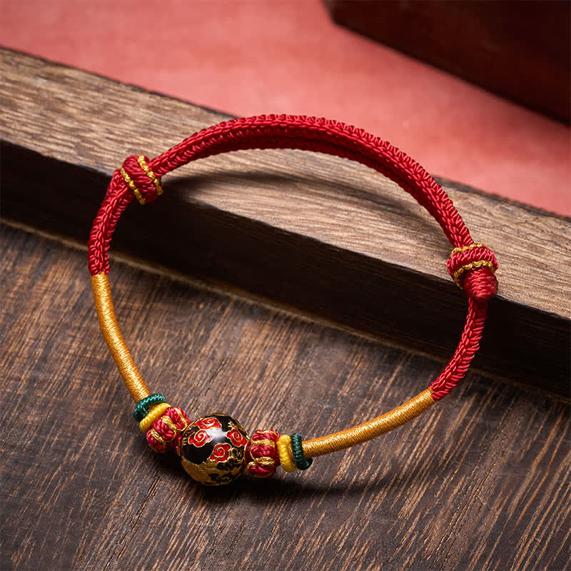 Buddha Stones Pulsera trenzada de hilo rojo con cuentas de dragón de cobre - image 1