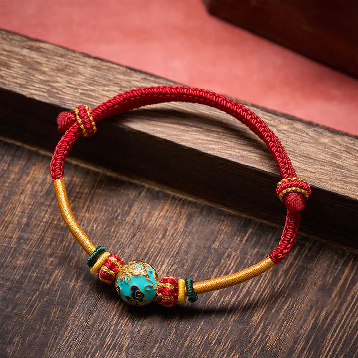 Buddha Stones Pulsera trenzada de hilo rojo con cuentas de dragón de cobre - image 11