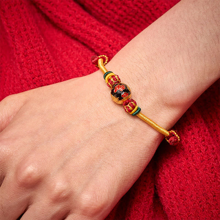 Buddha Stones Pulsera trenzada de hilo rojo con cuentas de dragón de cobre - image 3
