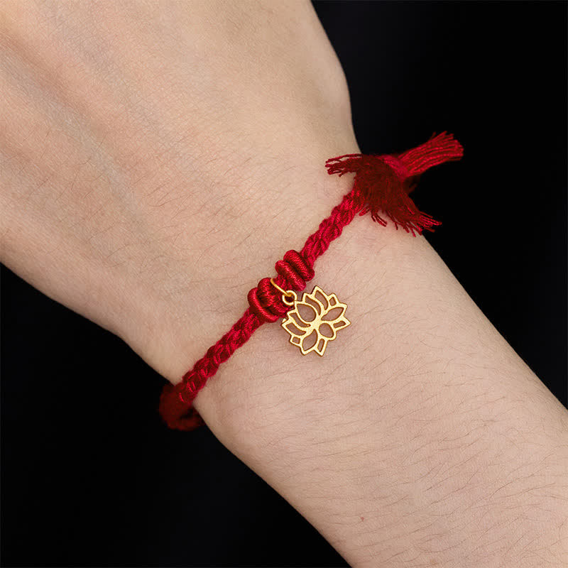 Buddha Stones Pulsera de hilo rojo con loto de cobre para un nuevo comienzo - image 12