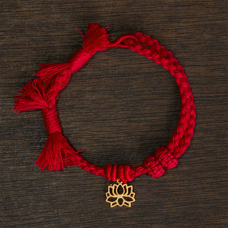 Buddha Stones Pulsera de hilo rojo con loto de cobre para un nuevo comienzo - Cordón rojo (circunferencia de la muñeca: 14–17 cm) - LOTO - image 11