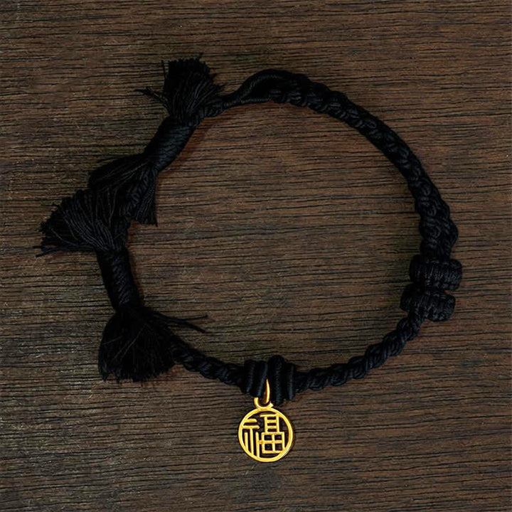 Buddha Stones Pulsera de hilo rojo con loto de cobre para un nuevo comienzo - Cordón negro (circunferencia de la muñeca: 14–17 cm) - PERSONAJE FU - image 17