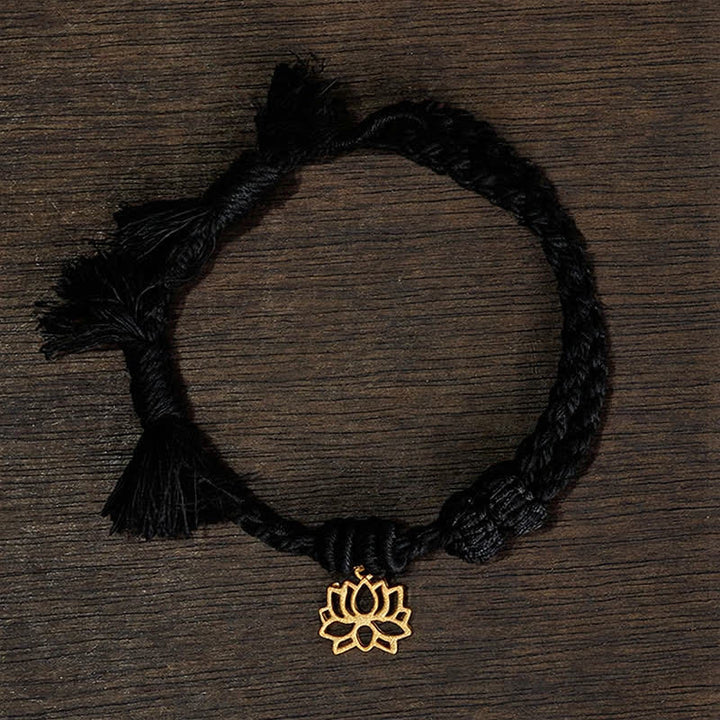 Buddha Stones Pulsera de hilo rojo con loto de cobre para un nuevo comienzo - Cordón negro (circunferencia de la muñeca: 14–17 cm) - LOTO - image 15