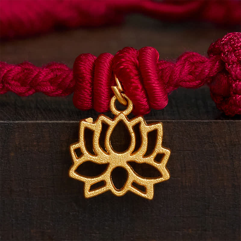 Buddha Stones Pulsera de hilo rojo con loto de cobre para un nuevo comienzo - image 3