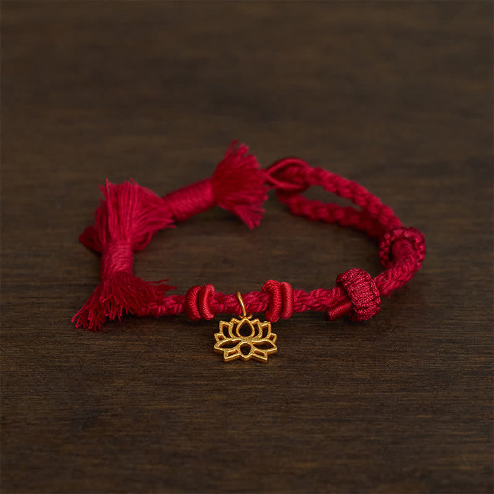 Buddha Stones Pulsera de hilo rojo con loto de cobre para un nuevo comienzo - image 1