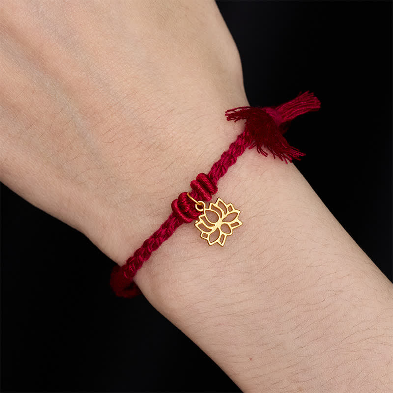 Buddha Stones Pulsera de hilo rojo con loto de cobre para un nuevo comienzo - image 2