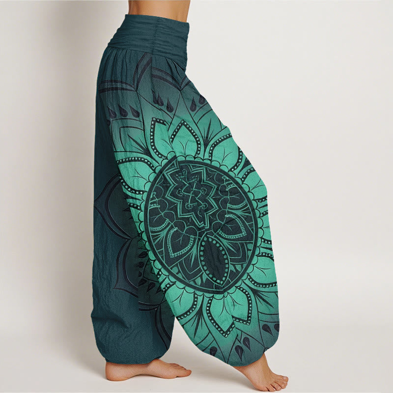 Buddha Stones Pantalones harén de algodón con estampado de mandala simétrico para mujer, cintura elástica - image 7